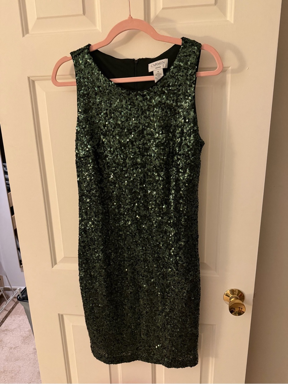 Carmen Marc Valvo Green Sequin Sheath Dress 10 Cocktail Holiday Party - Picture 2 of 5